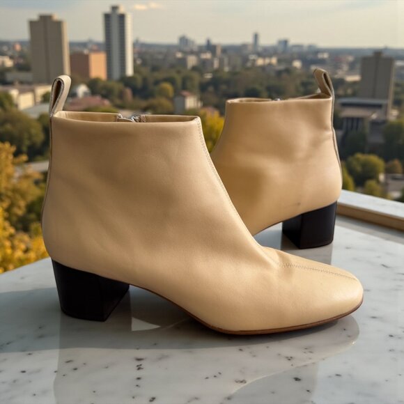 EVERLANE Beige Leather Ankle Booties Boots Size 8.5 - Picture 1 of 9